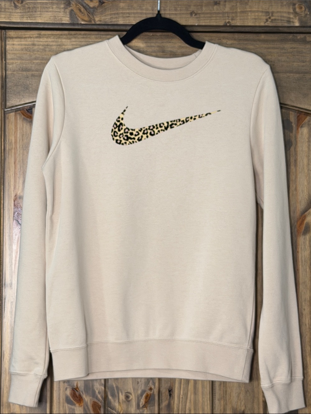 Nike Beige Crewneck Sweatshirt with Leopard Swoosh